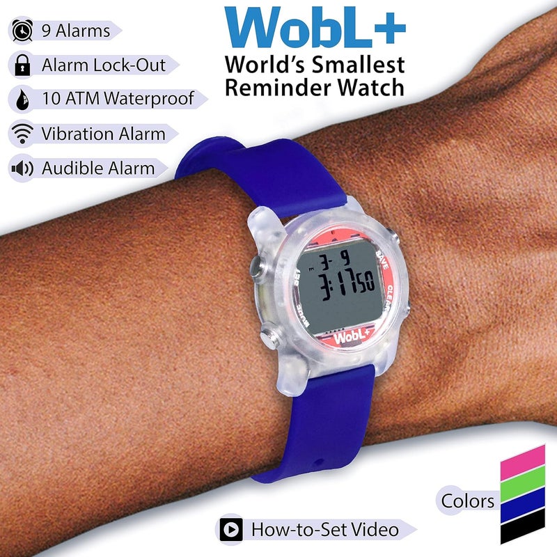 WobL + أصغر وأفضل ساعة يد مقاومة للماء مع 9 منبهات + مؤقت عد تنازلي للرياضة/الطب/الاجتماعات/تذكيرات الحمام، زرقاء - Image 3